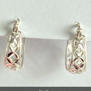 Nordstrom Sterling Silver Diamond Cut Petal Hoop Earrings